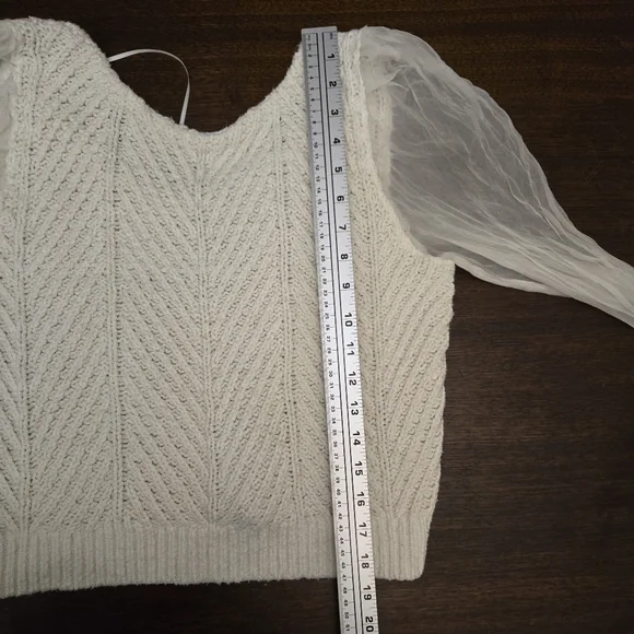 maeve white knit sweater with sheer sleeves - Picture 6 of 6